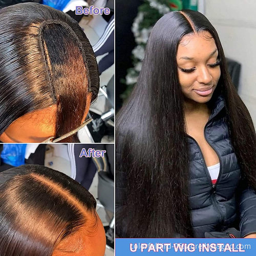 Brazilian Straight U Part Wig Human Hair with Clips Cheap Upart Human Hair Half Wigs for Black Women Remy hair